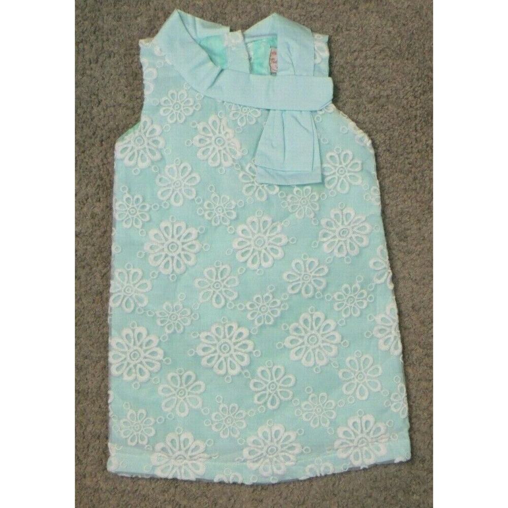 Think Pink Bows Seafoam White Embroidered Dress